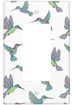 Placca da parete bianca con stampa colibrì, 1 gang, dimensioni medie, 12,7 x 7,6 cm, copertura decorativa per interruttore della luce, in policarbonato termoplastico