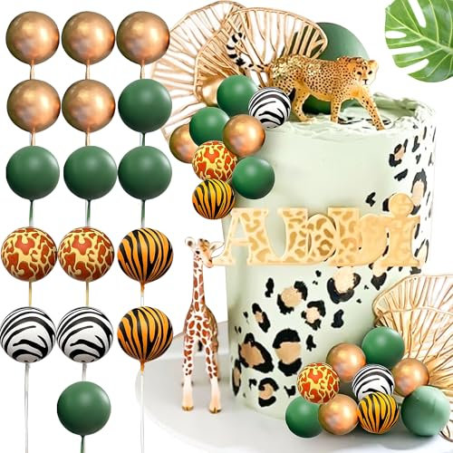 Leopard Print Balls Cake Topper Zebra Print Balloons Cupcake Topper Jungle Safari Animals Cake Balls Baking Decoration for Baby Shower Birthday