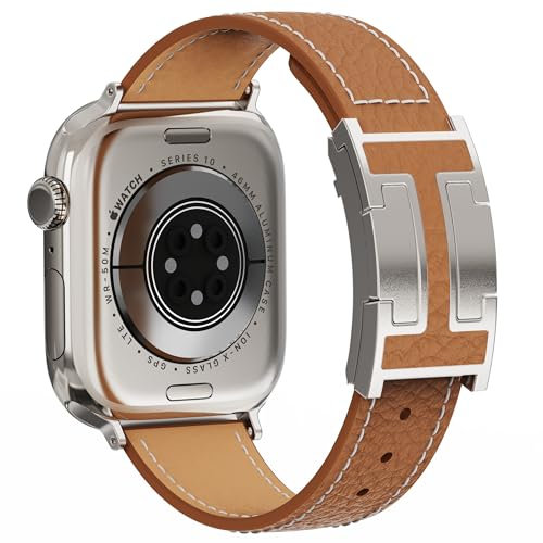 Leather Magnetic Watch Band Compatible with Apple Watch Ultra Band 49mm 46mm 45mm 44mm 42mm 41mm 40mm 38mm,Designer Replacement Strap for Women Men iWatch Ultra 2/Ultra/SE/Series 10/9/8/7/6/5/4/3/2/1