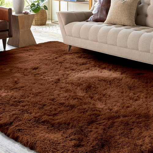 XSIVOD Hochflor Teppich Braun 200x300 cm, Weicher Teppich Wohnzimmer | Waschbarer flauschiger Hochflor Teppich, rutschfeste Matte für Schlafzimmer, Kinderzimmer und Büro, moderner weicher Teppich