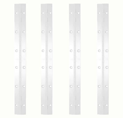4 bisagras continuas y de piano, 16 pulgadas, 1.2 pulgadas de ancho abierto, plateadas, resistentes, acero inoxidable, bisagras plegables de 0.04 pulgadas para cajas de almacenamiento, armarios