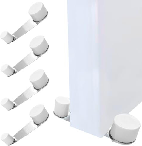 Topes para puertas suelo adhesivo 4 unds, no requiere taladro - Retenedor puerta giratorio 360º blanco, acero inox y plastico- Sujeta puertas suelo protege paredes (Blanco 4 unds)