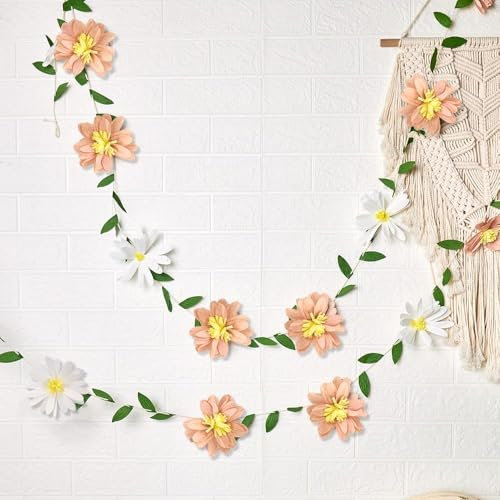 SUNBEAUTY Spring Paper Flower Garland Spring Wildflowers Party Banner Paper Party Decorations Floral Banner for Wall Birthday Spring Garden Wedding Backdrop Indoor Outdoor Decor