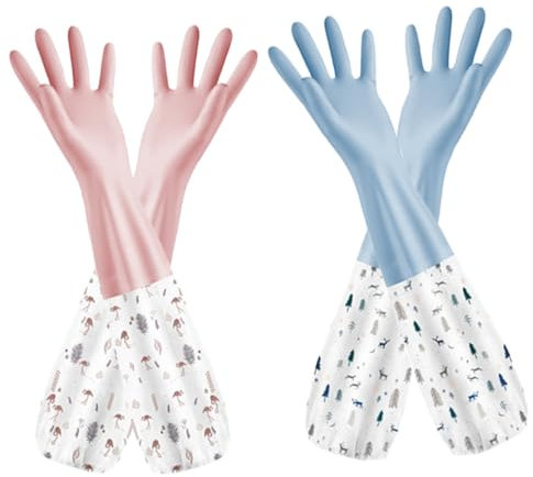 SEWOART 2 Paar Schüsselhandschuhe Für Hausarbeit Reinigungshandschuhe Mit Zwickel Längere Küchenhandschuhe Spülhandschuhe Zum Geschirrspülen