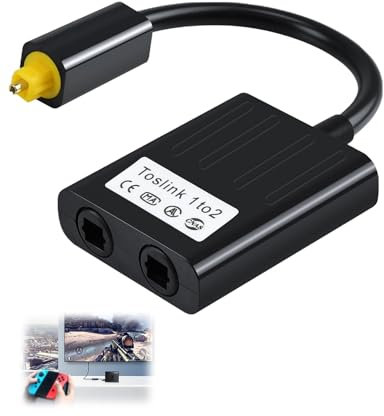 Optical Cable Splitter 1 in 2 out Dual Port Digital Audio Adapter Fiber Optic Splitter Switcher Selector TosLink Converter for HDTV, DVD, Power Amplifier, Soundbar, Television, Blu-ray Players,Speaker