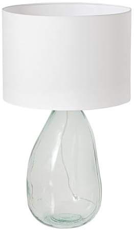 Riess Ambiente Tischlampe Classic - 60cm - transparent weiß - recyceltes Glas Stoffschirm oval Tischleuchte Nachttischlampe Wohnzimmerlampe Dekoleuchte