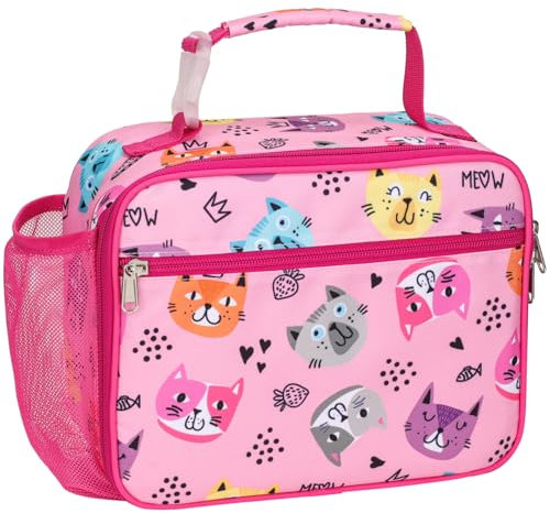 Bagseri Lunch Bag for Girls - Kids Lunch Box for Girls Reusable Leak-Proof and Insulated Kids Lunch Bag Toddler Lunch Box for Daycare and School, Pink Cute Cat (Water Bottle Not Included)