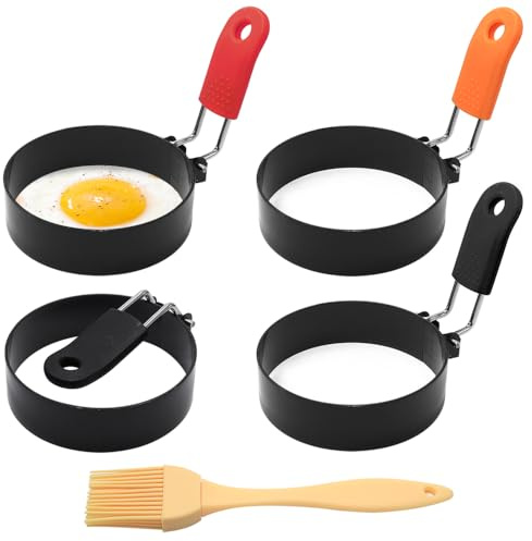 GYSRXS 4 Piezas Molde Huevo Frito 7.5 CM Antiadherente Anillos de Huevo Frito con Cepillo y Mango de Silicone Egg Rings para Huevos Poche y Panqueques Accesorios Cocina