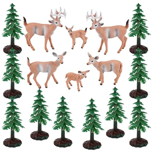 SCHYIDA 16 Stück Mini Weihnachtsbaum Waldtiere Figuren Rentier Deko weihnachtsdeko innen Figuren Künstlich Ornament Miniatur Tannenbaum Hirsch Kuchen Topper für Geburtstag Party Duschen Dekoration
