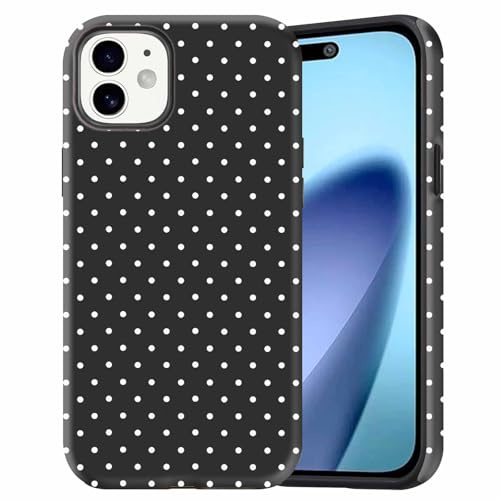 Dahimomo Cute Case for iPhone 13 mini/iPhone 12 mini 5.4, Polka Dot Girly Aesthetic Dsign Pattern, Shockproof Slim Soft TPU and Hard PC Frosted Double Protective Cover for Girl Women, Black Dot