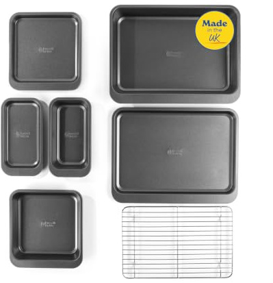 Russell Hobbs Stapelbares Backformen-Set, 7-teilig, Antihaft-Stahl | Bleche, Bräter, quadratische und rechteckige Formen, Abkühlgitter aus Edelstahl, spülmaschinengeeignet