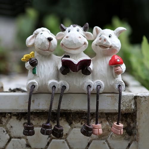 Ferakum Tierfigur Deko Gartendeko Für Draußen Figuren, 3 Stück Deko Garten Wetterfest Statue, Tiere Ornament Kantenhocker Harz Figuren Für Bauernhof Balkon Miniteich Teich Wohnzimmer Office Decor
