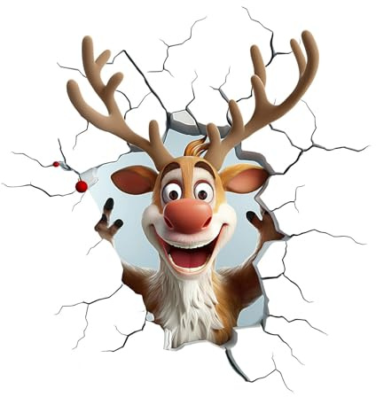 Weihnachtsaufkleber, Abziehbare Rentier Durch Die Wand Motiv Aufkleber, Wiederverwendbarer Wandtattoo Weihnachtsmann Wandsticker, Große Weihnachts-Rentier-Wandaufkleber