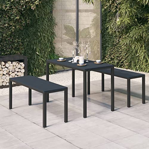 Holamys 3-TLG. Garten-Essgruppe Stahl und WPC Schwarz, wetterfestes Outdoor-Möbelset, 110 cm Tisch, 2 Bänke, ideal für Terrasse und Balkon, langlebiges Design