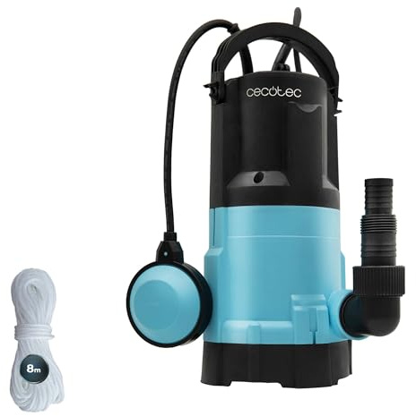 Cecotec Bomba Sumergible Axike 750 Dark&Crystal. 750W, 2in1 Aguas Limpias y Sucias, 14000L/h, Función Low-Suction, Altura 7,5m, Profundidad 7m, Interruptor Flotante, IPX8, Cable 10m