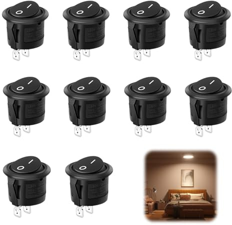 10 Pièces Interrupteur 12 V, Interrupteur à Bascule Ronds | Mini Interrupteur Bouton On/Off 10A/125V 6A/250V, pour la maison, la voiture, le camion (Noir)