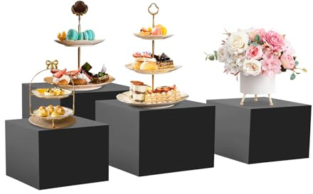 MIIWWOWO Buffet Ständer 4 Stück Buffet Erhöhungen 8-12 Inch Tortenständer Acryl Display Ständer für Cupcake Collectibles Schmuck Skulpturen Kosmetika (4ps, Schwarz)