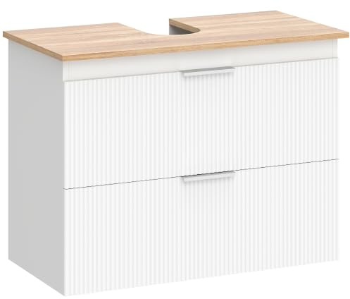 HOMCOM Waschbeckenunterschrank Zwei Schubladen 80x40x60cm Weiß+Natur | Badezimmerschrank, Badezimmer Unterschrank, Zweifarbiges Design, für Waschbecken mit oder ohne Sockel