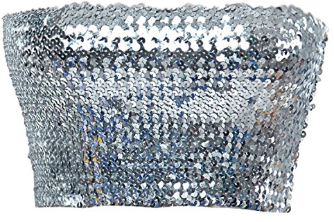 ANNA-KACI Pailletten Asymmetrische Hoch Tief Strapless Bandeau-BH Bustier ohne Bürgel, Silber, S/M