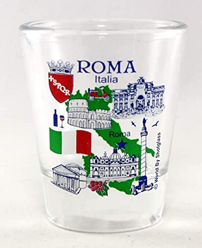 World By Shotglass - Bleifreies Schnapsglas aus Glas, 67,9 ml, rund, klassisch, mehrfarbig, wiederverwendbar, für Heiß- und Kaltgetränke, Souvenir aus Rom, Italien, Geschenk
