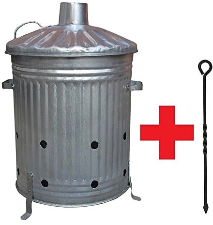Small Medium Large 15L 60L 90L Litre Metal Galvanised Garden Incinerator Fire Bin Burning Leaves Paper Wood Rubbish Dustbin Shovel and Poker Made in U. K. (60L INC with Poker)