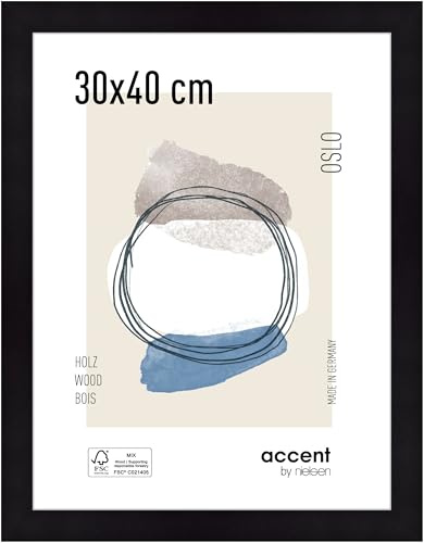 accent by nielsen Holz Bilderrahmen Oslo, 30 x 40 cm, Schwarz | Holz Fotorahmen im Hoch- & Querformat zum Aufhängen Schwarz matt Echtglas