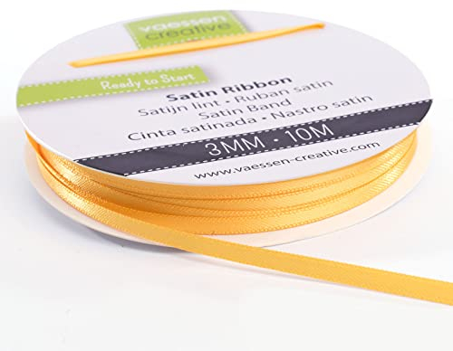 Vaessen Creative Satinband 3mmx10m Gelb Gold, Schleifenband, Dekoband, Bänder zum Basteln, Stoffbänder für Hochzeit, Taufe Und Geburtstagsgeschenke