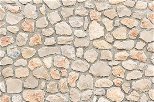 Muralo Photo Wallpaper Stone Wall 300 x 450 cm Non-Woven Wallpaper Stone Look Wall Beige Living Room Bedroom Modern Wall Stone Look 3D Wall Decoration