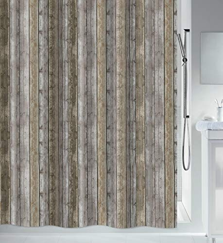 Spirella Schimmel Duschvorhang-Anti-Bakteriell, waschbar, wasserdicht, Polyester, „Roman Wood“ 180x200cm Braun, Brown, 180 x 200 cm