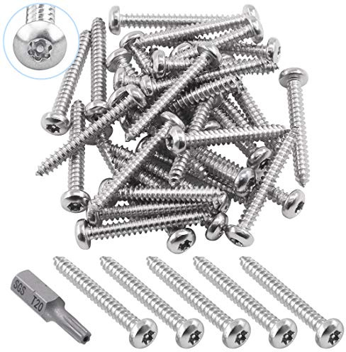 Glarks 51Pcs #8 x 1-1/4'' Button Head Torx Security Sheet Metal Screws Stainless Steel Tamper Resistant Screws Set with T20 Bit (50pcs #8 x 1-1/4'')