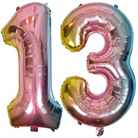 DIWULI Luftballon 13 Geburtstag XL Rosa Regenbogen - Zahl 13