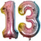DIWULI Luftballon 13 Geburtstag XL Rosa Regenbogen - Zahl 13