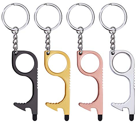 Ouvre Porte Sans Contact, Hygiénique Porte Cle EDC Gardez la main propre, Crochet pour Poignée de Porte Extérieure Public Ascenseur Ecran Tactile(4 pièces)