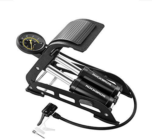 Fahrradpumpe Doppelzylinder Fußluftpumpe mit präzisem Manometer für Fahrrad Ball Ballon Fußpumpe Schwarz