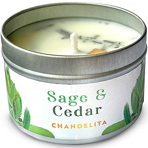 Chandelita Duftkerze Mit Ätherische Öle Naturrein Aus Salbei Und Zedernholz für Meditation & Reinigung – Handgemachte Duftkerzen aus Sojawachs – Vegane Kerze – Aromatherapie Candle – Chakra Kerze