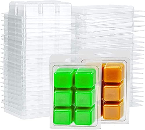 LATRAT 25 Packungen Wax Melt Clamshells Formen Quadrat, 6 Hohl Raum Klarer Plastik WüRfel Tray für Kerzen Herstellung und Seife