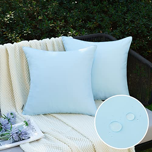 EMEMA Wasserdicht Kissenbezug Outdoor Sofakissen Wasserfest Kissenhülle Dekokissen Kissenbezüge Dekorativ Kissen aus Polyster für Garten Sofa Wohnzimmer 2er Set 45x45 cm Wasserblau