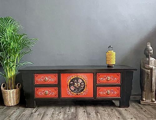 OPIUM OUTLET Chinesische Vintage TV-Kommode Asia Schrank Lowboard orientalisch Shabby-chic Sideboard Asiatische Vintage Möbel Wohnzimmer, Schlafzimmer, komplett montiert