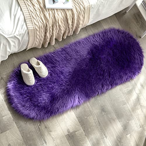 MIULEE Faux Fell Teppich Flauschig Weiche Warm Modern Bodenmatte Sofa Matte Kunstfell Dekofell Unregelmäßig Bettvorleger Wolle Longhair Optik Gemütliches 60x160 cm Lila