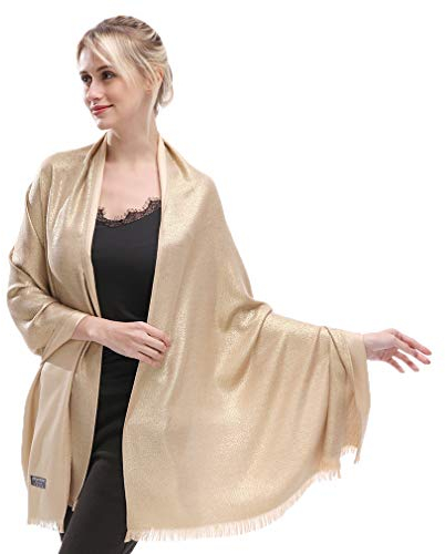 KAVINGKALY Damen Glitter Pashmina Schal Shimmer Reversible Schals und Wraps Schal für Frauen(Gold)