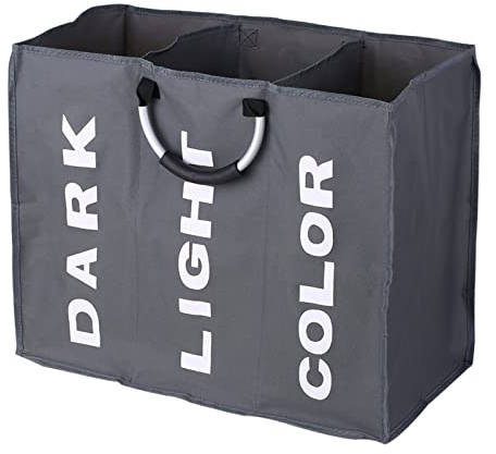 Matybobe Wäschekorb 3 Fächer Große Faltbare Laundry Baskets Oxford Wäschekorb Beutel Schmutzige Kleidung Aufbewahrungstasche mit Aluminium Griffen