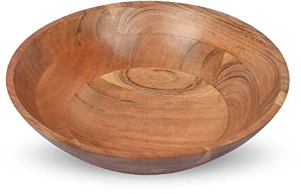 Samhita Acacia Wood Serving Bowl, Fruit Bowl, Friendly and Perfect for Salad, Vegetables and Fruit,Single Salad Bowl (25.4cm x 25.4cm x 7.62cm)