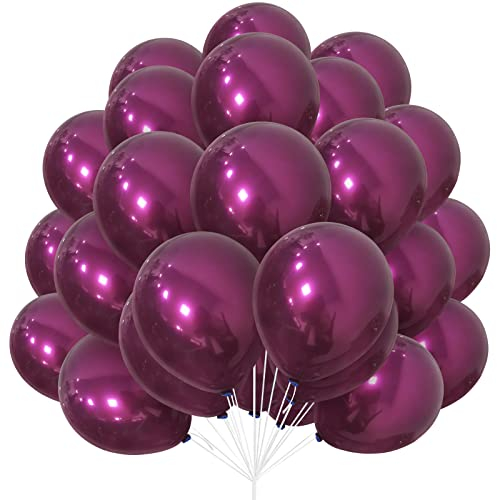 Lila rote Ballons Set, 30 Stück Burgund Ballon 10 Zoll Deep Purple Double Stuff Thick Latex Retro weinrote Ballons mit Band für Frauen Geburtstag Party Hochzeit Graduierung Jahrestag Dekorationen