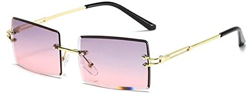YUELUQU Retro Rahmenlose Sonnenbrille für Damen Herren Mode Retro Rechteck Brille Quadratische durchsichtige Sonnenbrille (A-Gold/Graurosa)
