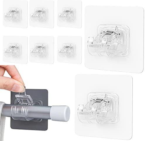 SLFYEE 8 Stücke Gardinenstangenhalter Ohne Bohren Vorhang Stange Halterung Selbstklebend Gardinenstangen Halterung Transparent für Hause Bad Küche