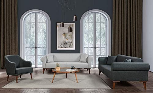 JV Möbel Graue Sofagarnitur Sofa Set 331 Sitz Couchgarnitur Polster Stoffbezug