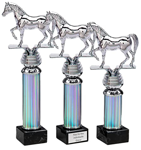 eberin · Pferde/Pferd Pokal mit Gravur/Wunschtext · Araber Pferd auf Silbersäule/Marmor · Pferdesport Pokal in 3 Größen erhältlich · (28,9 cm)