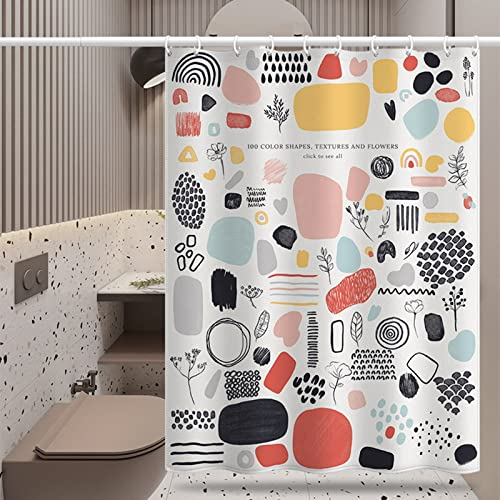 Musihy Duschrollo für Badewanne 180 Breit, Duschrollo für Badewanne Weiß Blumen- und Blatt-Geometrische Graffiti Duschvorhang Schmal