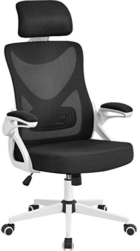 Yaheetech Chaise de Bureau Ergonomique Fauteuil de Bureau Réglable avec Accoudoirs Réglables Dossier et Appui-tête Charge maximale 136 kg Noir Blanc