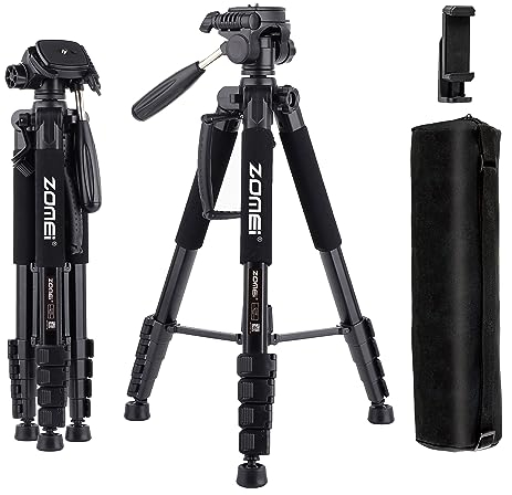 ZOMEi 188 cm Tripod Heavy Duty Tall Tripod Stand, Professional Travel Video Tripod Compatible with DSLR Cameras, Mobile Phones, Projector, Binoculars, Spotting Scope (Black)